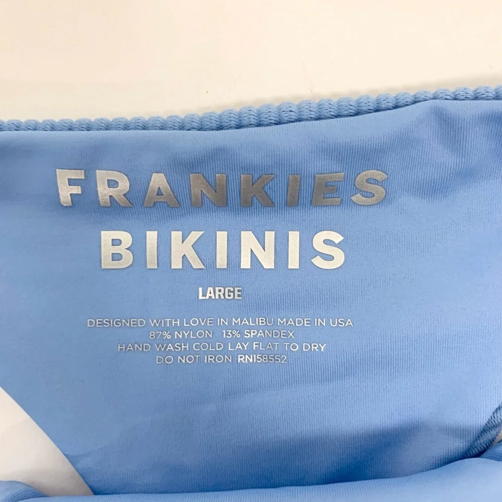 Frankie’s Bikinis Blue Sky Ribbed Side Tie Bottoms Sz L